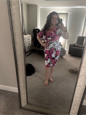 Bisou Bisou Hot Pink and Black Floral Dress